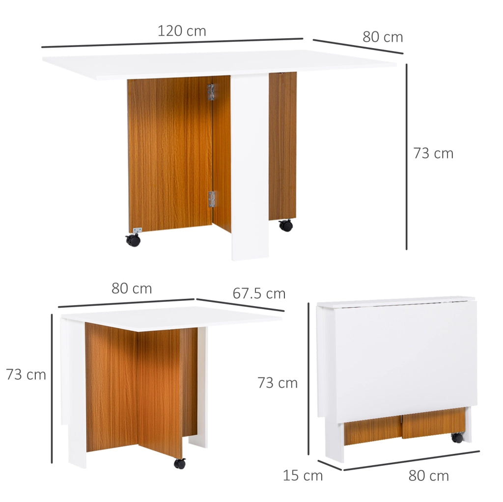 Tavolo da pranzo estensibile 120x80x73 cm in compensato bianco salvaspazio