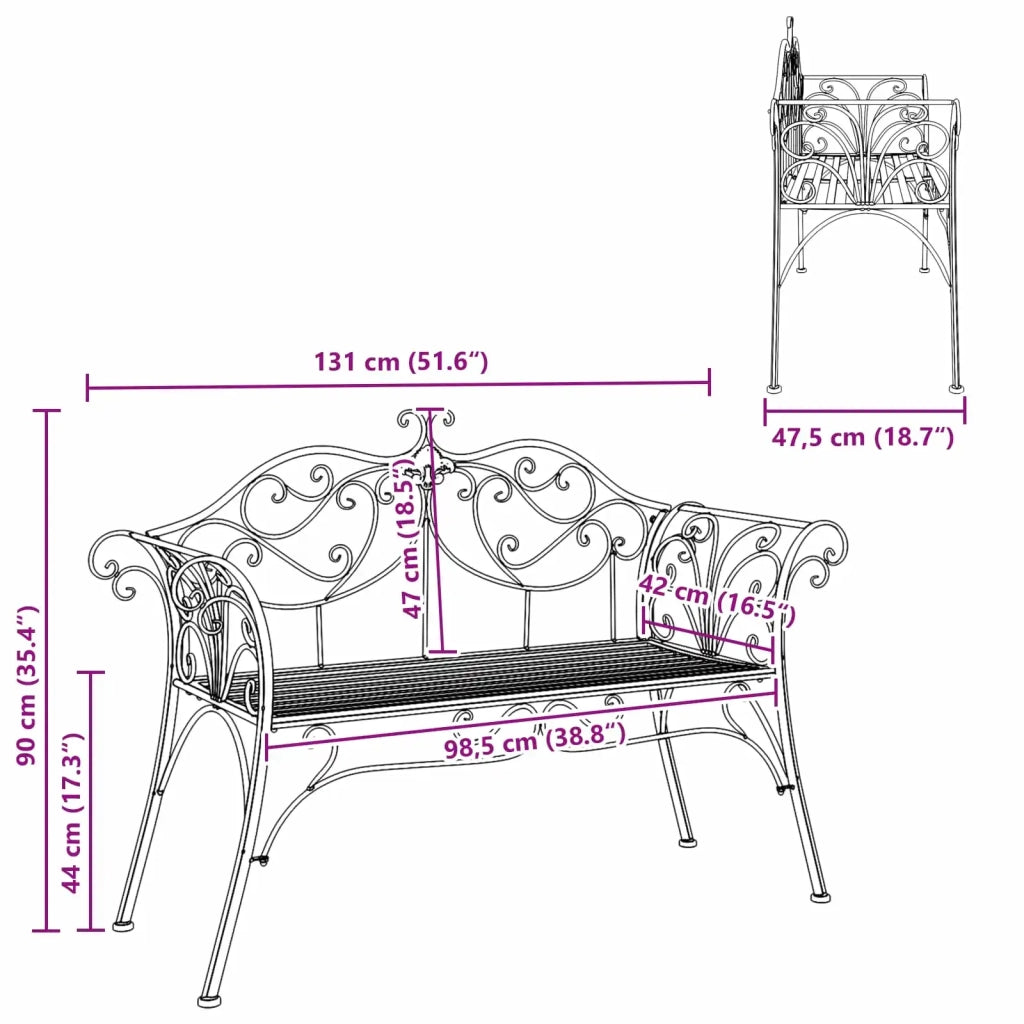 Panchina da giardino 2-Numero di posti 130 x 47 x 90 cm Acciaio 42029541