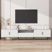 Mobile TV 200 cm Bianco Effetto Marmo per TV Fino a 90 Pollici con Ante e Cassetto