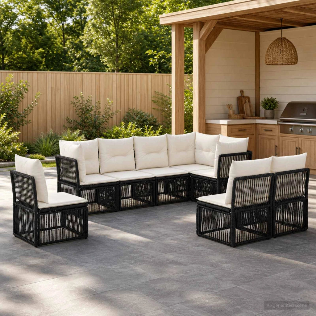 Set Divano da Giardino 8 pz Nero polyrattan 3434239