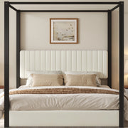 Letto imbottito con struttura a baldacchino 180x200 cm, testiera imbottita e telaio in metallo beige e nero