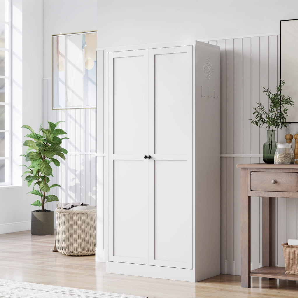 Armadio Dispensa in Metallo Bianco con 4 Ripiani Regolabili 155x70x35 cm per Cucina e Soggiorno