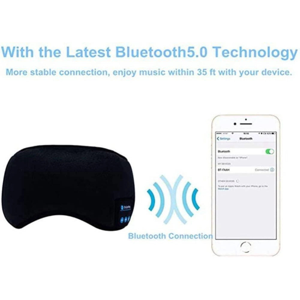 Trade Shop - Mascherina Occhi Per Dormire Con Cuffie Wireless Integrate Bluetooth 5.0 Morbida -