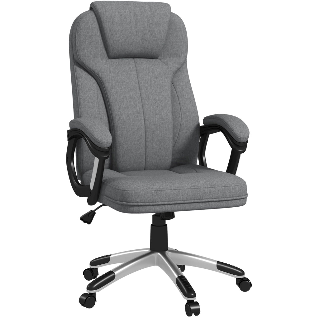 Sedia da ufficio ergonomica DESMIU con supporto lombare, regolabile in altezza e funzione dondolo, grigio tessuto lino 66x75x110-120 cm