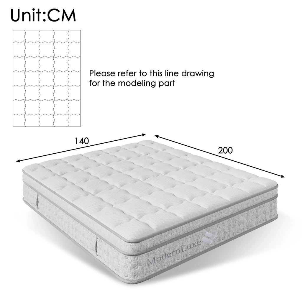 Materasso 140x200 cm H3 a 7 zone con molle insacchettate e schiuma fredda, rivestimento bianco