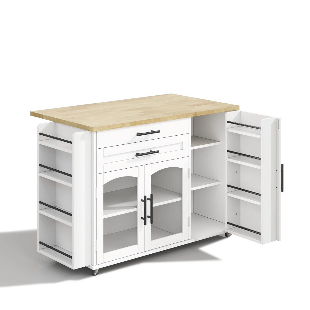 Isola da cucina mobile con piano pieghevole 120 x 45/70 x 90 cm; MDF; naturale e bianca