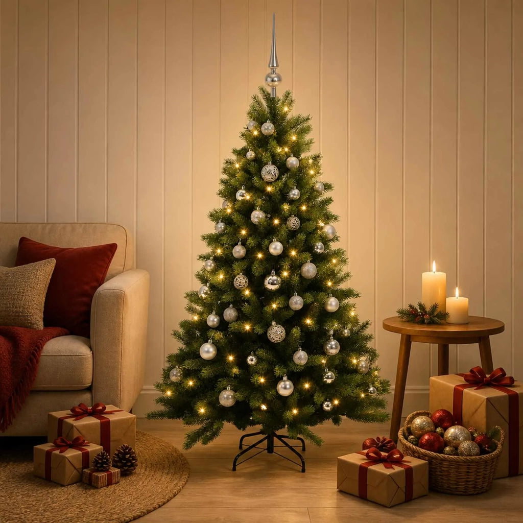 Albero di Natale Artificiale con Palline 150 cm 150 LED 3465992