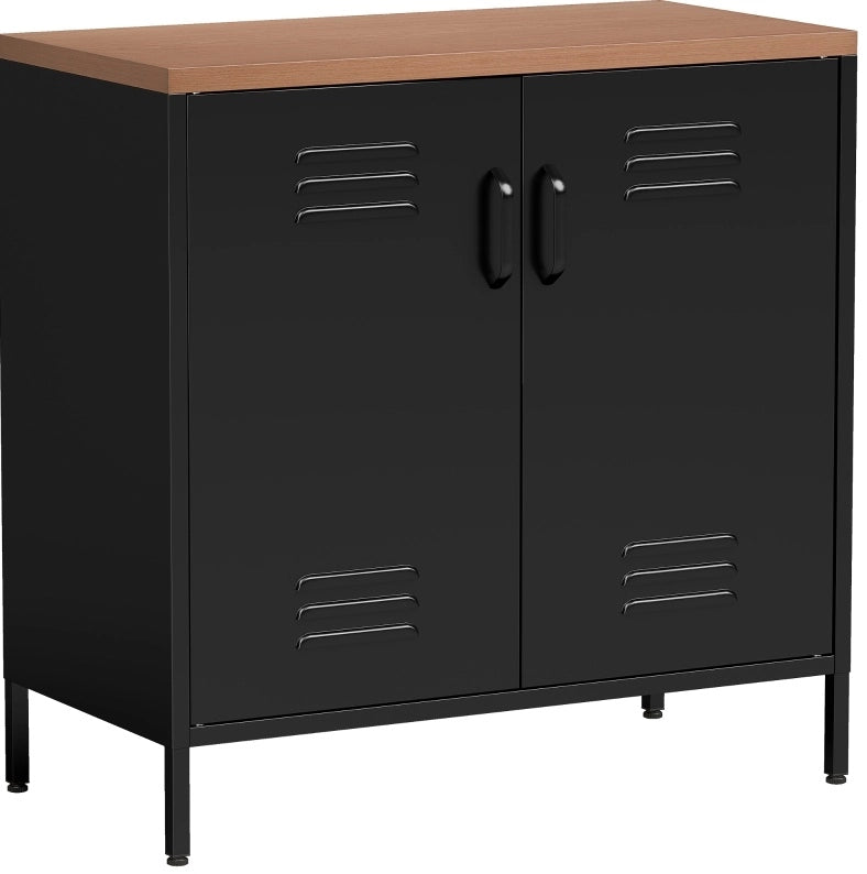 Credenza Industriale in Metallo con 2 Ante e Ripiano Regolabile 80 x 40 x 80 cm Nera per Soggiorno e Ufficio