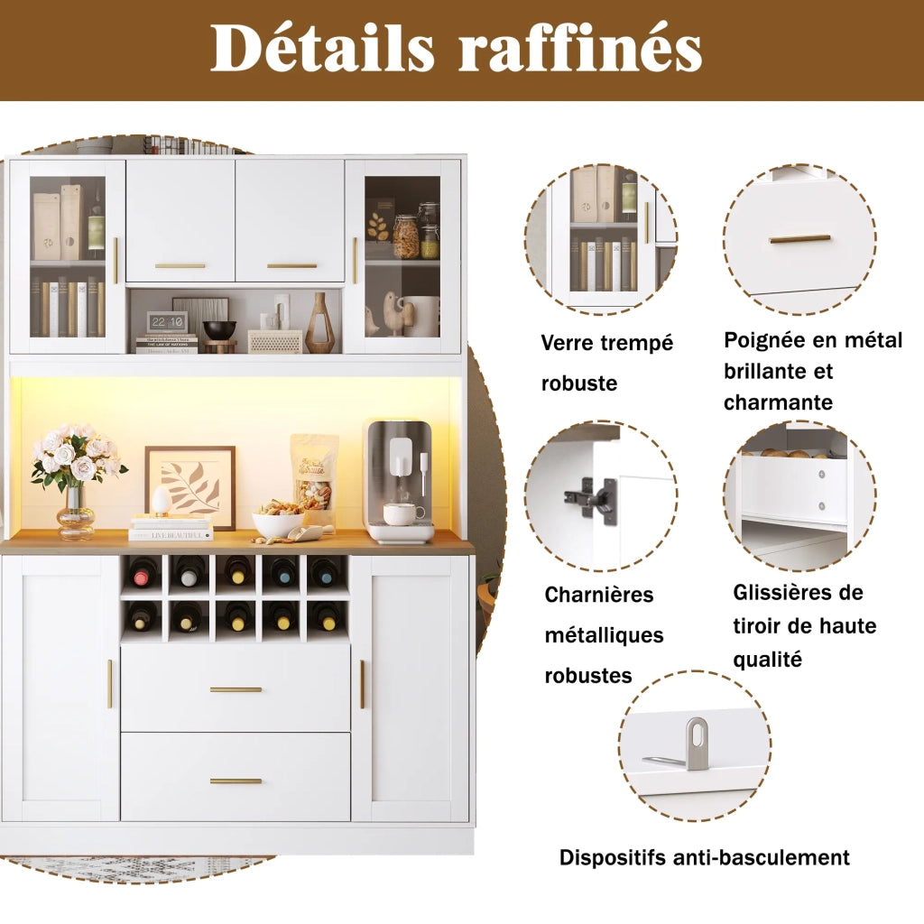Armadietto laterale nero/bianco 120x36,3x180 cm, 6 ante, 2 grandi cassetti, con illuminazione LED e presa elettrica