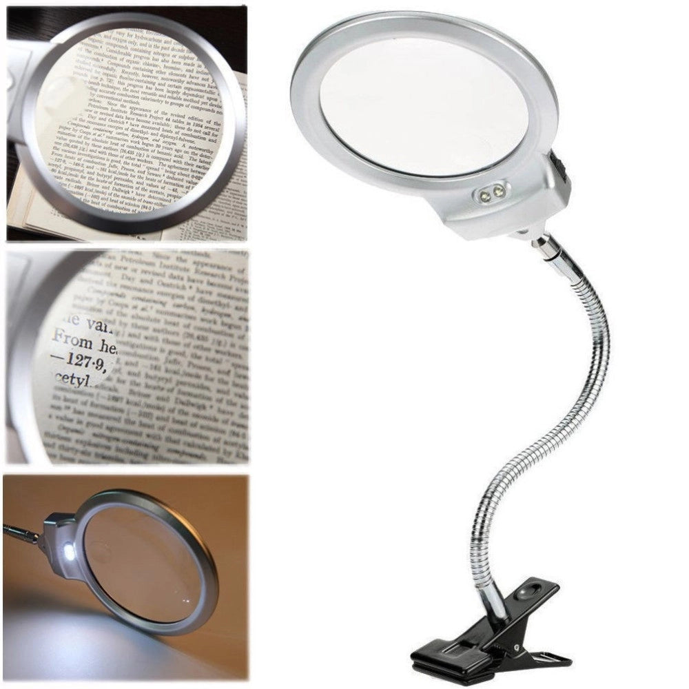 Trade Shop - Lampada Lente Led Clip Da Tavolo Scrivania Ufficio Ingrandimento Con Pinza 2 Led -