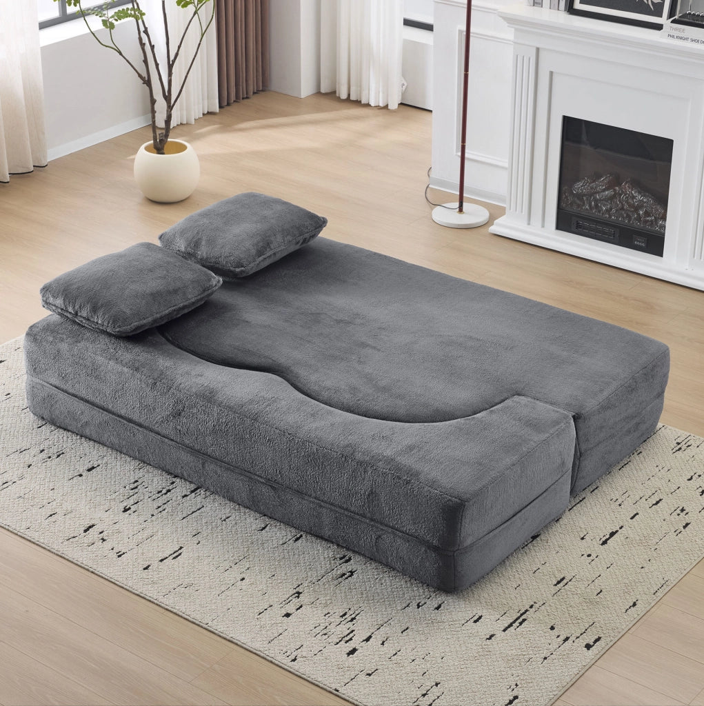 Divano letto da pavimento pieghevole blu e grigio con 4 cuscini