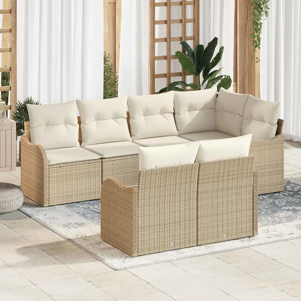 Set Divano da Giardino con cuscino 7 pcs Beige Poly Rattan
