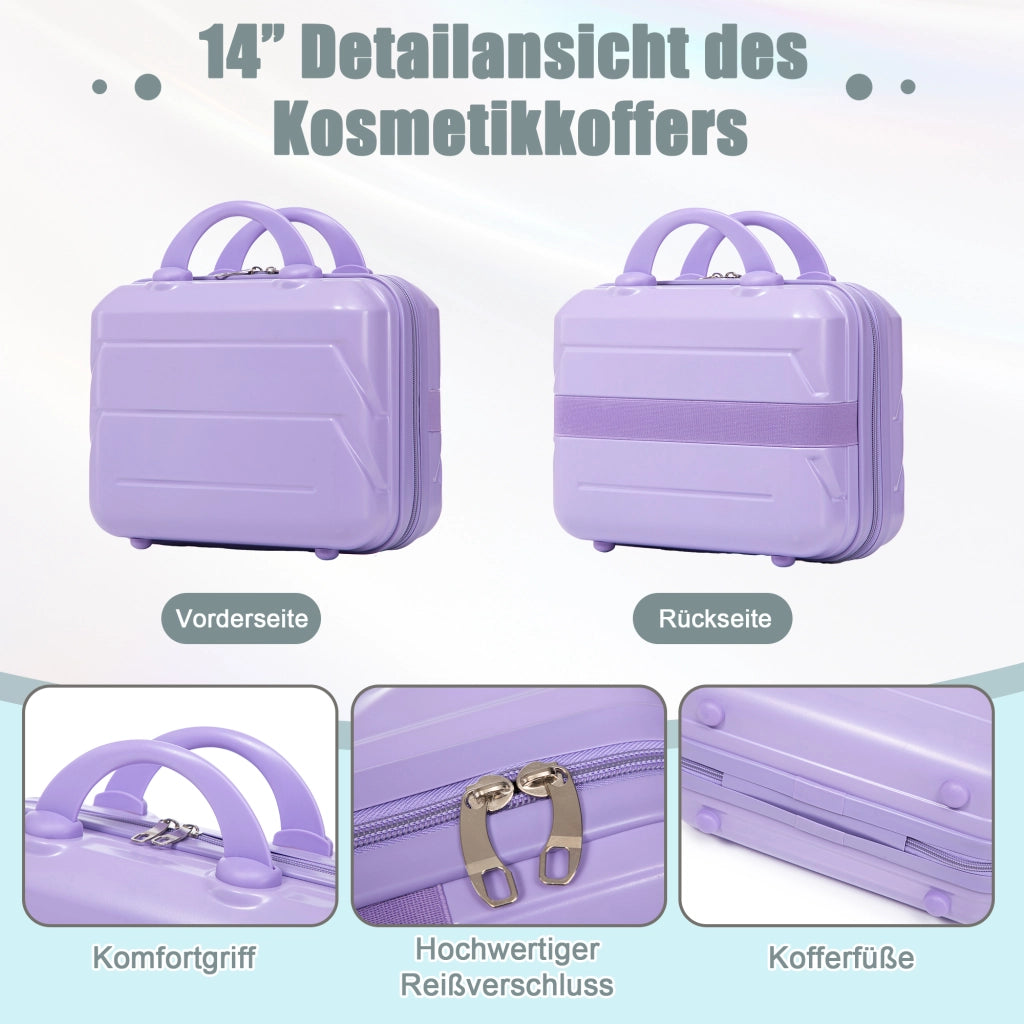 Set di valigie da viaggio 19 e 14 pollici in ABS blu e viola con trolley rigido e quattro ruote doppie girevoli