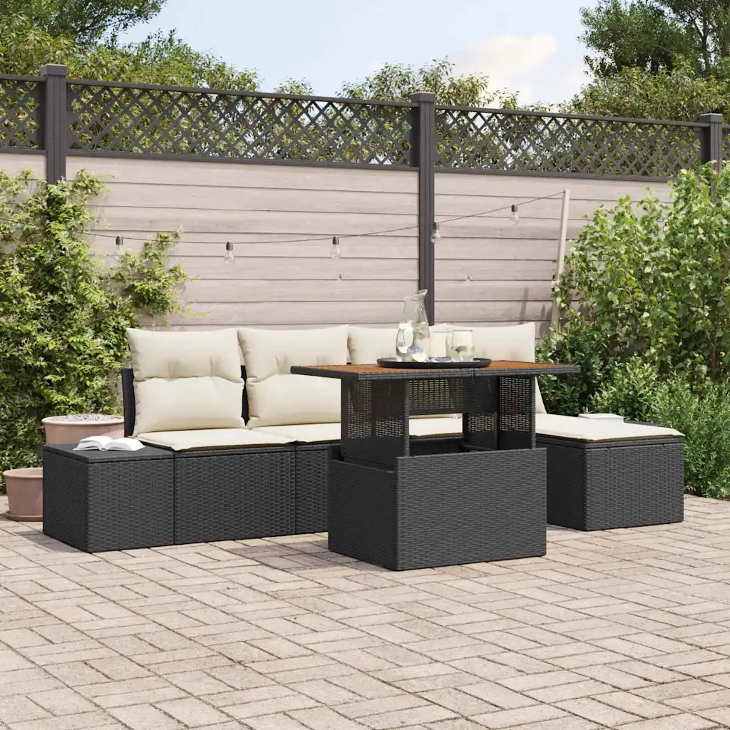 Set Divano da Giardino con archiviazione 6 pcs Nero Poly Rattan 3358686