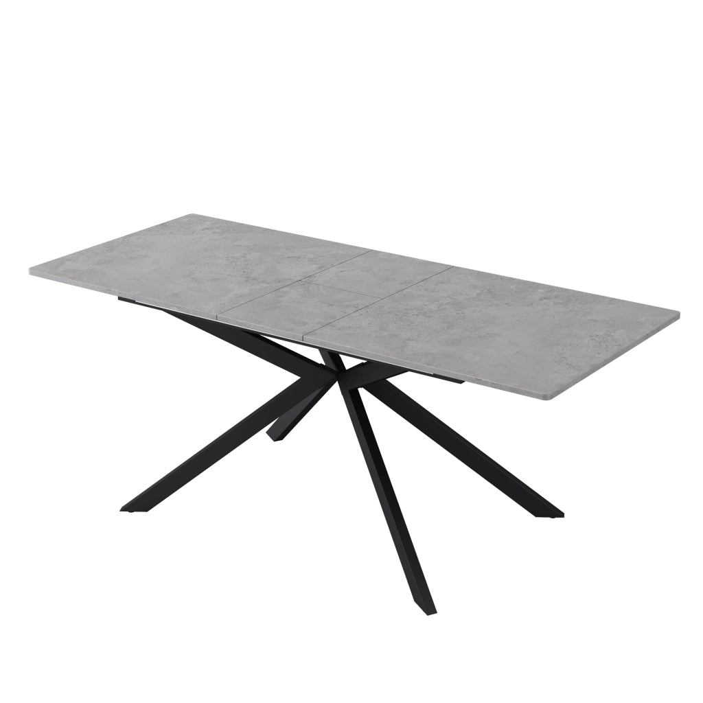 Tavolo da pranzo allungabile in MDF nero e grigio con gambe incrociate, versatile e moderno