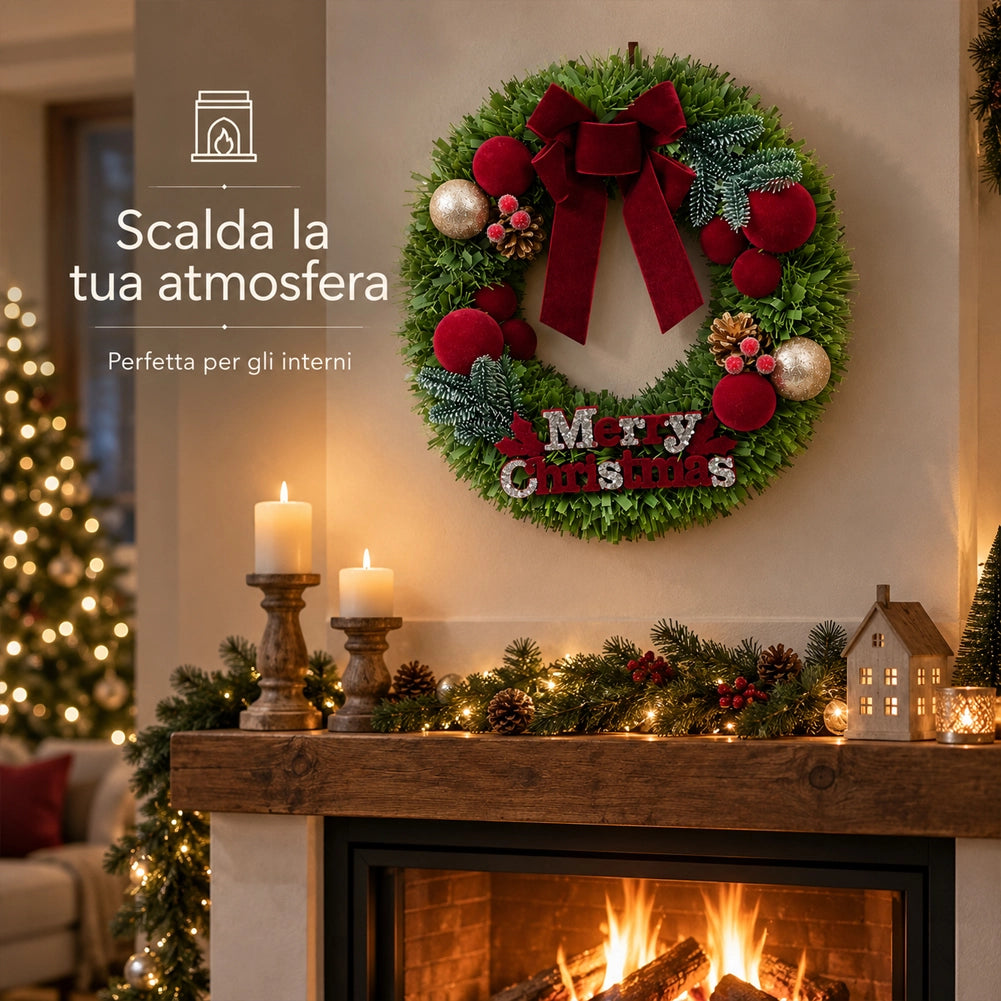 Corona Ghirlanda Natalizia 50cm Decorazione Addobbo di Natale da Porta Parete