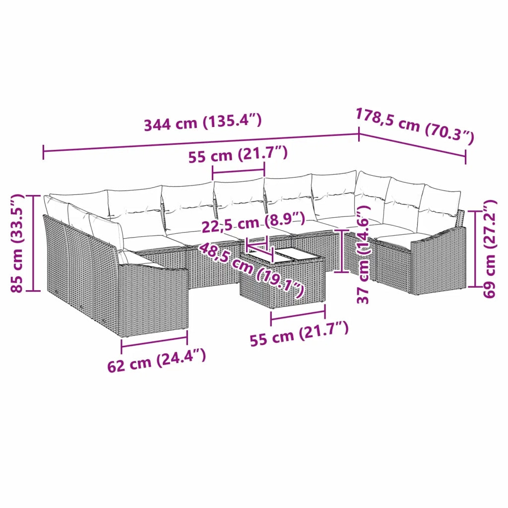 Set Divano da Giardino Grigio chiaro polyrattan