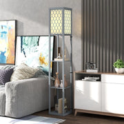 Lampada da terra con 3 ripiani, MDF grigio chiaro, dimensioni compatte 26x26x160 cm