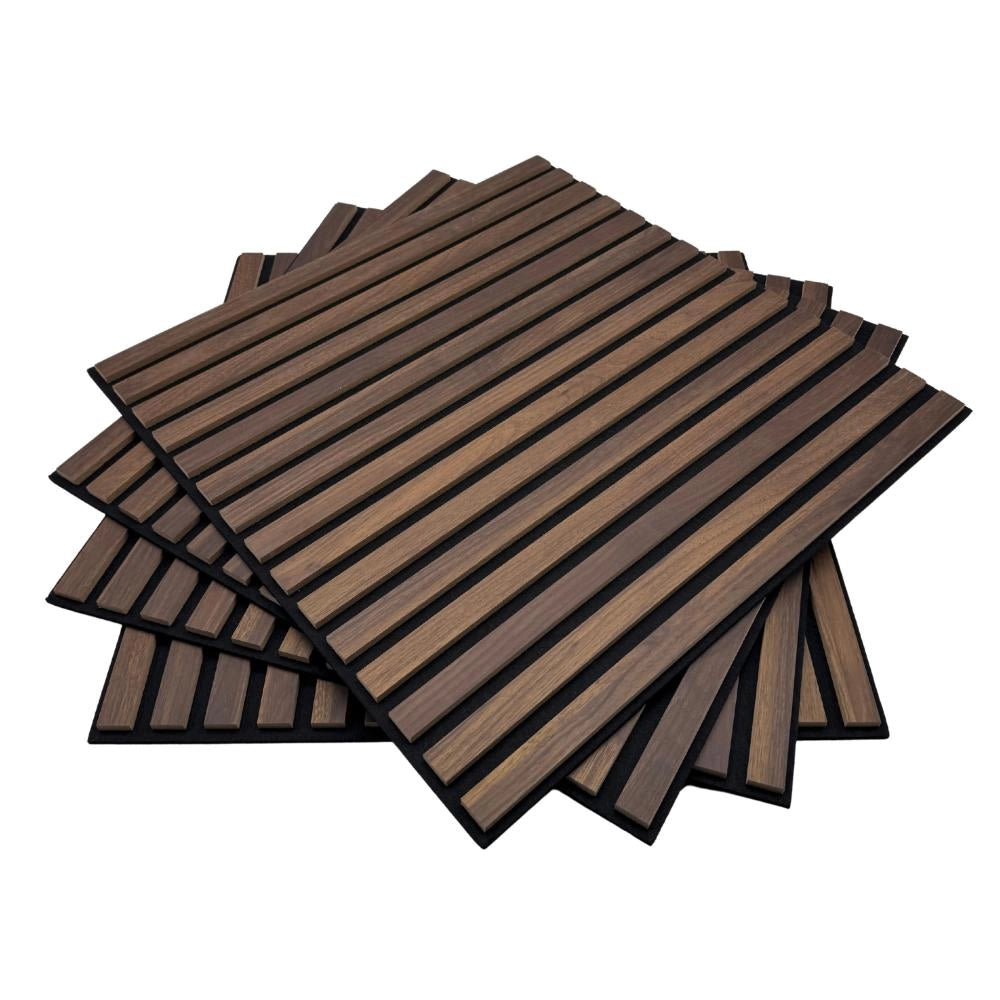 Pannello Fonoassorbente Doghe in MDF Rivestimento colore Noce 60x60 conf. 4 Pz
