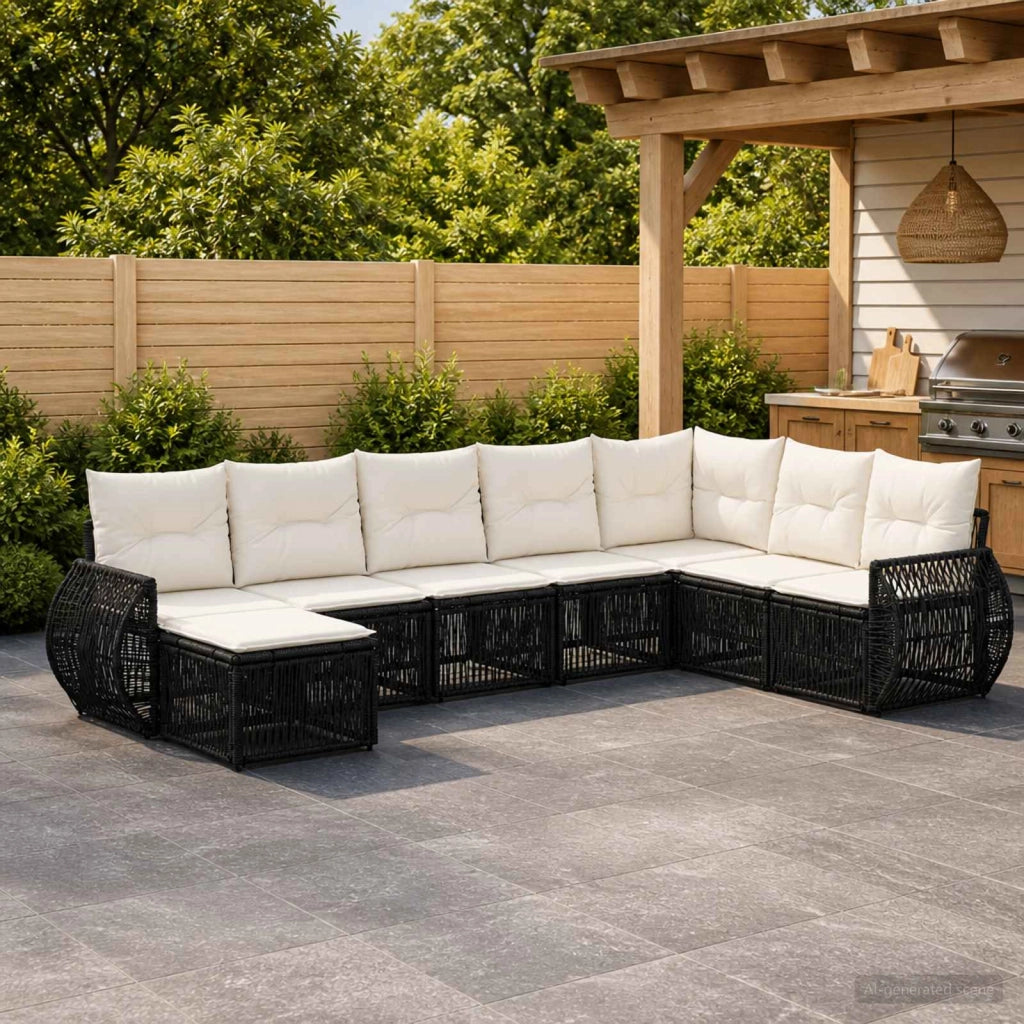 Set Divano da Giardino 8 pz Nero e Bianco Crema polyrattan 3435508