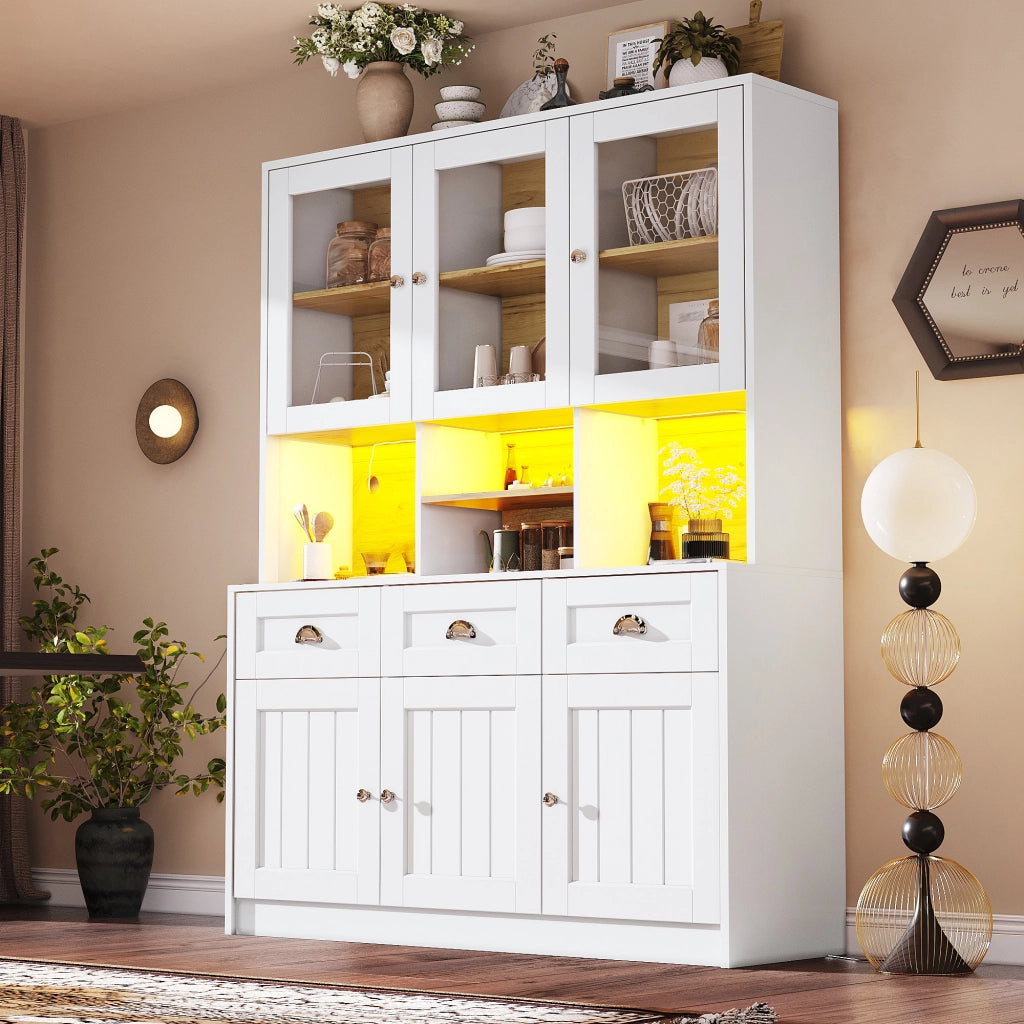 Dispensa alta da cucina in MDF bianco con ante in acrilico cassetti ripiani regolabili LED 140 × 40 × 175 cm