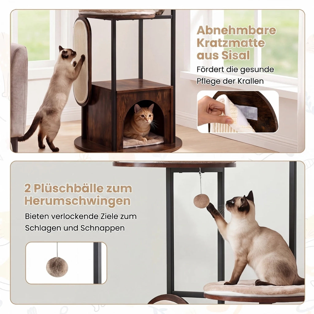 Tiragraffi Casa per Gatti 72-Inch Multi Livello, Piattaforme Superiori, Tappetini Rimovibili Lavabili, Marrone Rustico, Robusto, per Casa