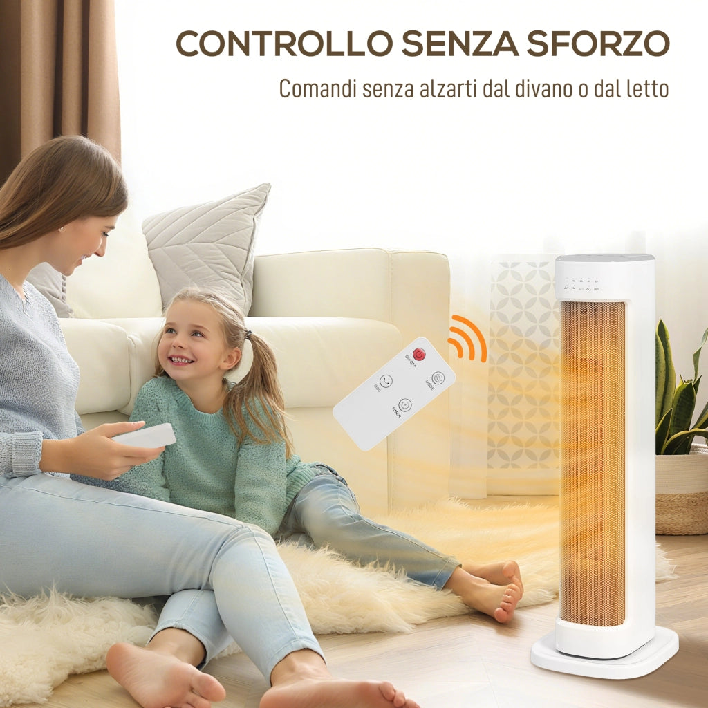 Termoventilatore Ceramico PTC 2000W con 3 Temperature Regolabili Timer e Telecomando Bianco