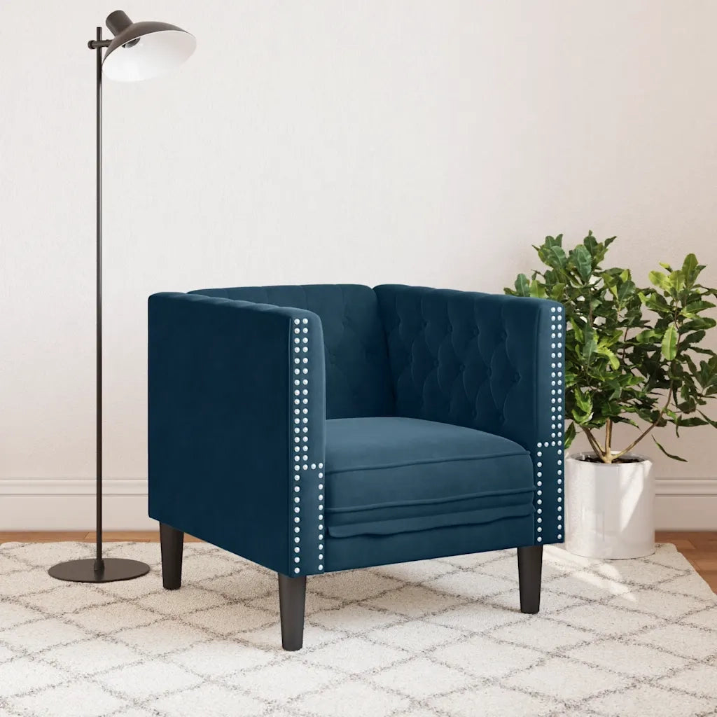 Divano Sedia-Poltrona Chesterfield Blu in Velluto