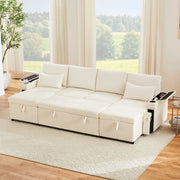 Divano ad angolo convertibile 4 sedili 272 x 131 x 84 cm; U - shape; dormire; tronco; portabicchieri; cuscini; ciniglia; beige