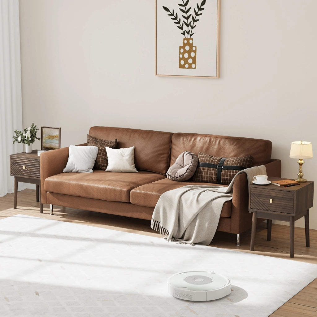 Comodino moderno 40 x 40 x 55 cm con 2 cassetti, maniglie in metallo, noce
