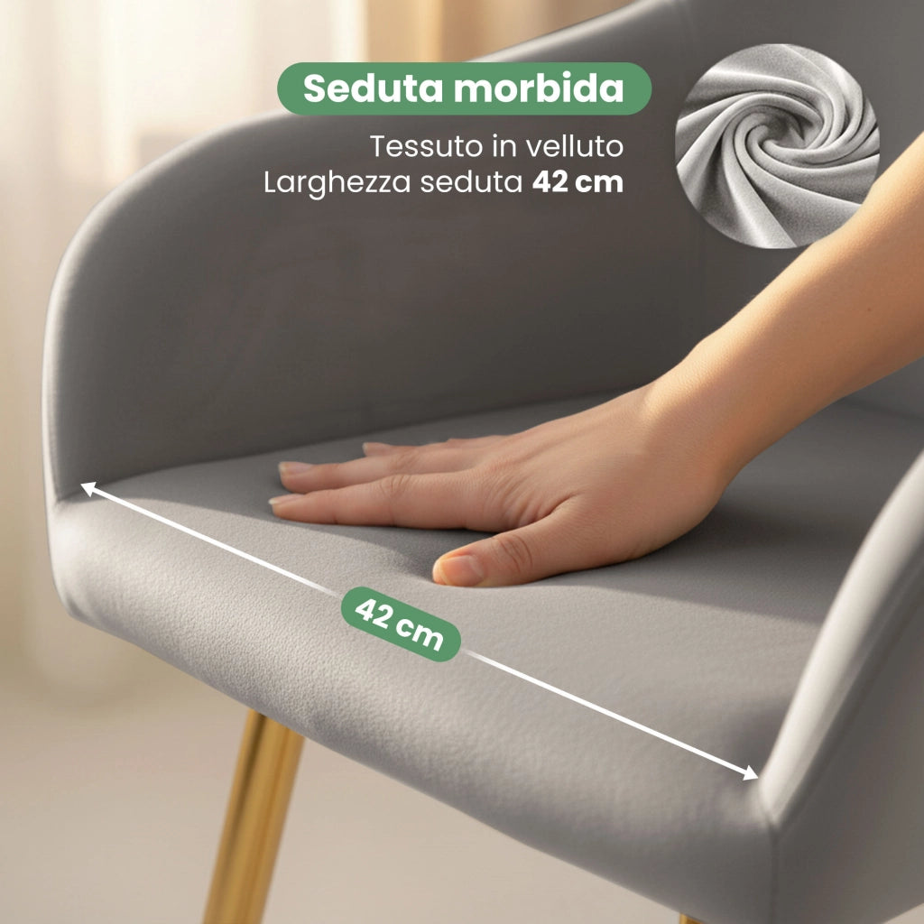 Set di 2 Sedie in velluto liscio ESTELLE Grigio gambe oro