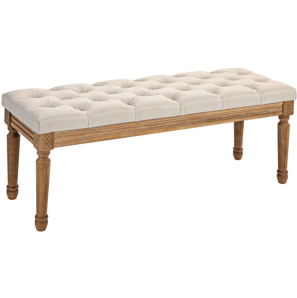 Panca imbottita 120x41x48 cm con rivestimento in poliestere color bianco crema