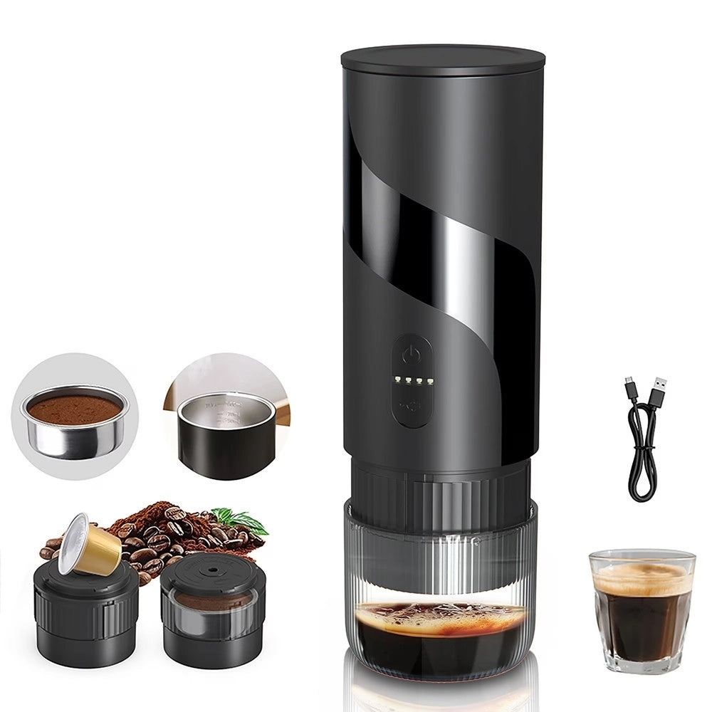 Trade Shop - Mini Macchina Per Caffè Espresso Portatile Ricaricabile 20 Bar 2in1 Per Capsule Macinato -
