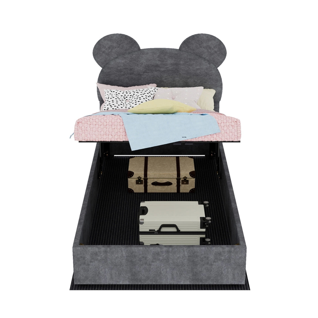 letto imbottito tessuto grigio 90 x 200 cm