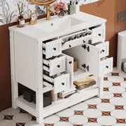 Mobile sottolavabo autoportante con lavabo in ceramica 6 cassetti anta doppia ripiano MDF bianco 91,5 × 46,5 × 90 cm