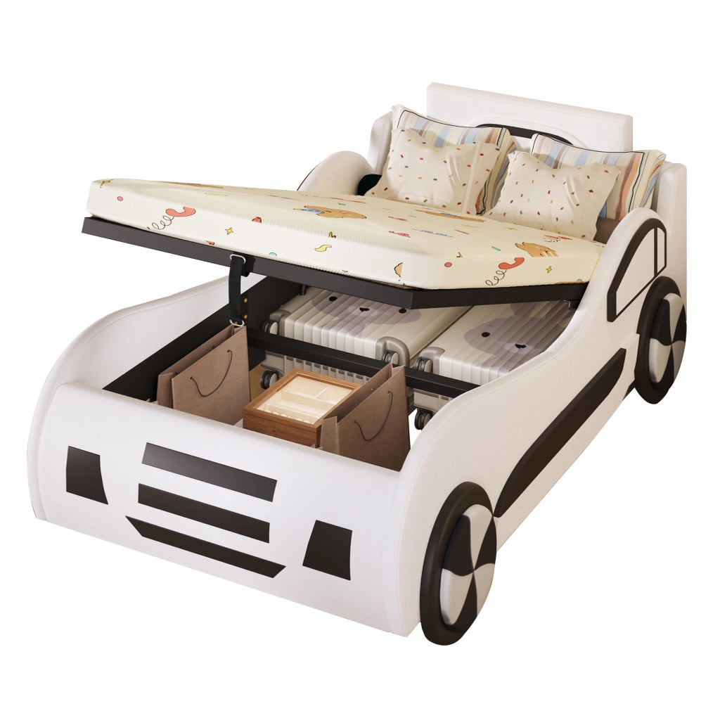 LETTO AUTO per Bambini 90x200 cm con Rete a Doghe e Contenitore Bianco