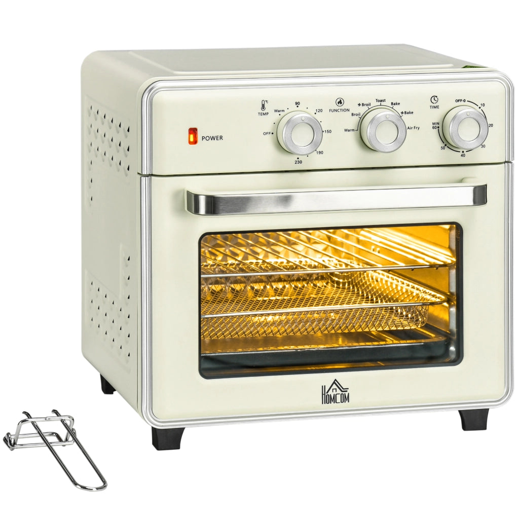 Mini forno a convezione, 20 litri, forno per pizza 7 in 1 con set di teglie, cestello per friggere, vassoio raccogli briciole, timer da 1 ora, 1400