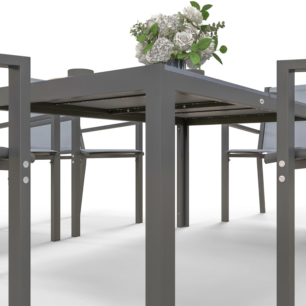 Set tavolo da pranzo giardino 6 persone ¨C Xylo ¨C sedie impilabili telaio acciaio grigio