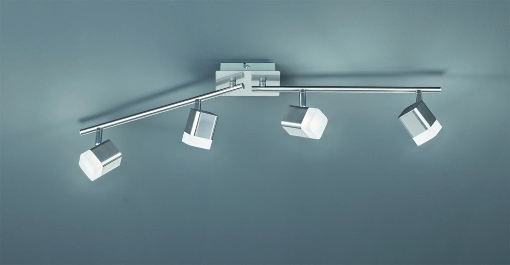 Lampada Barra 4 Spots Faretti Led Quadrati Acciaio Satinato Roubaix GD Trio