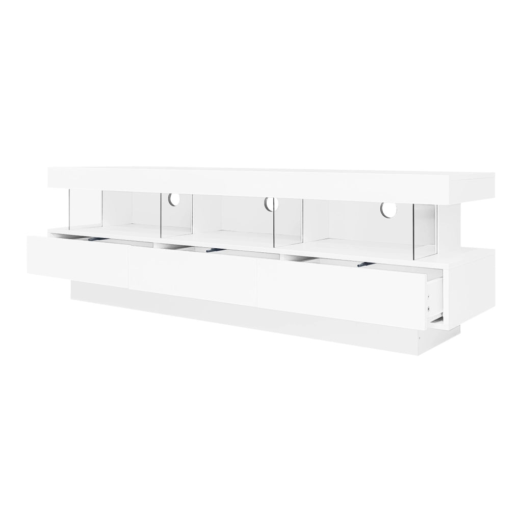 Mobile TV bianco lucido 160x38x50;5 cm con 3 vani in vetro e LED controllabili via app