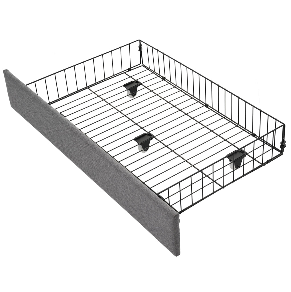 Letto imbottito grigio 90x200 cm con USB Type-C e 2 cassetti