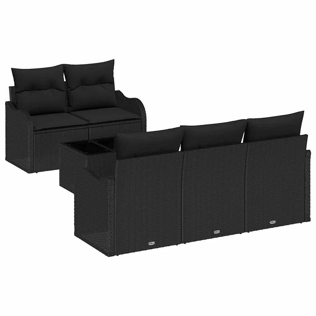 Set Divano da Giardino 6 pcs Nero Polyrattan, Acciaio e Vetro