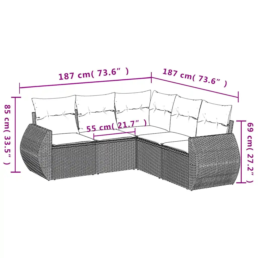 Set Divani da Giardino 5 pz con Cuscini Grigio in Polyrattan 3221350