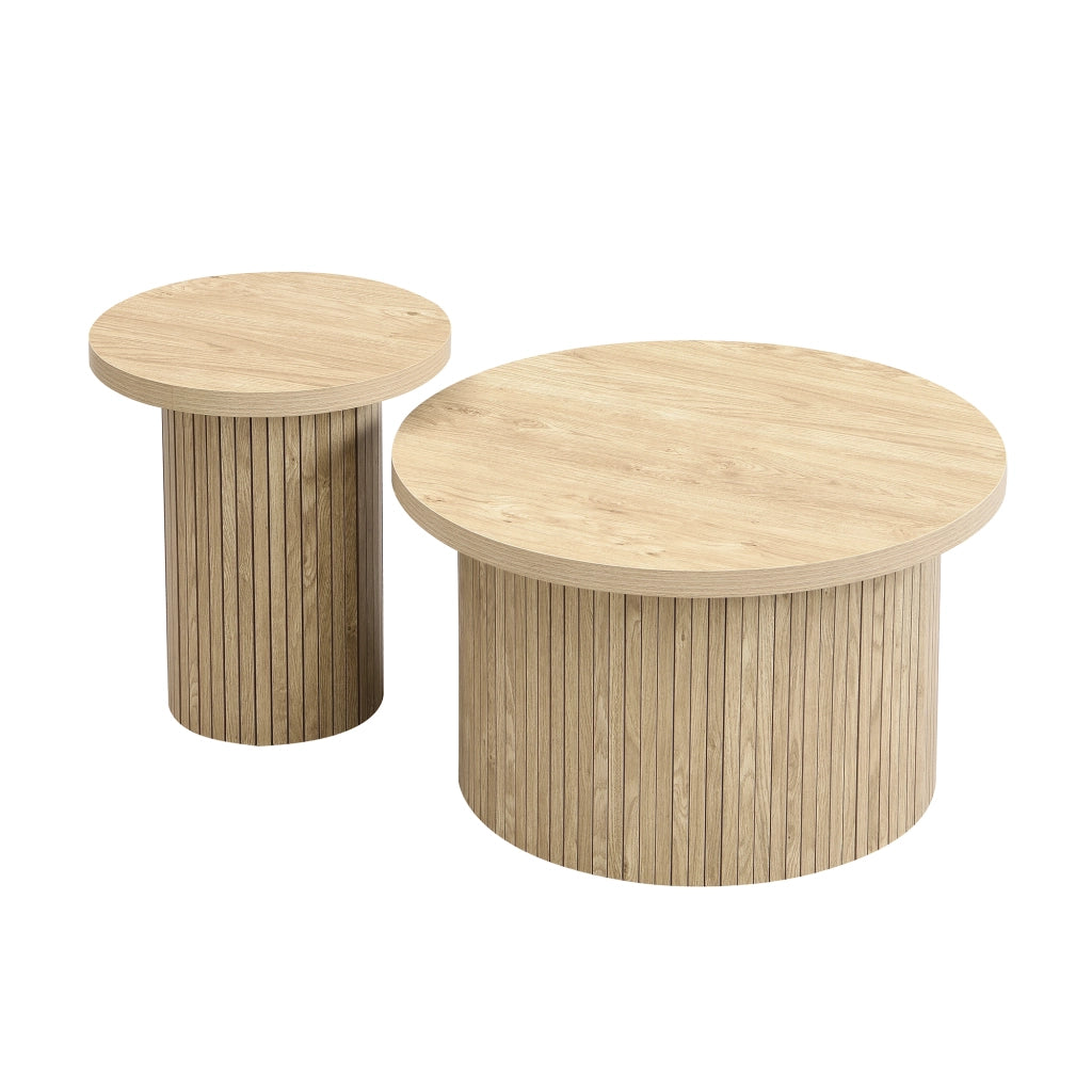 Tavolini da salotto impilabili modulari con struttura a doghe, stile naturale, in MDF, colore legno, per soggiorno