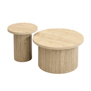 Tavolini da salotto impilabili modulari con struttura a doghe, stile naturale, in MDF, colore legno, per soggiorno