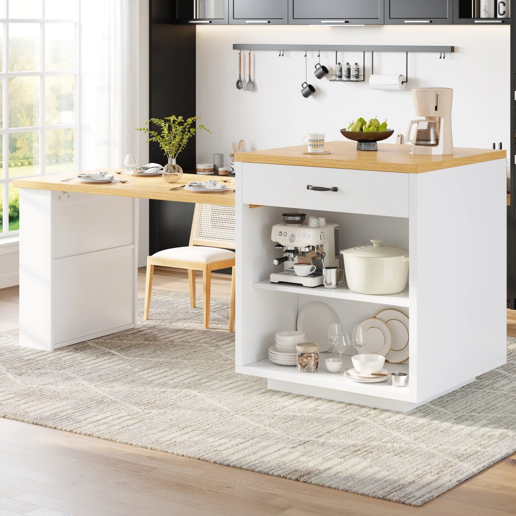 Mobile base da cucina con piano allungabile LED RGB 2 cassetti ante in vetro MDF bianco