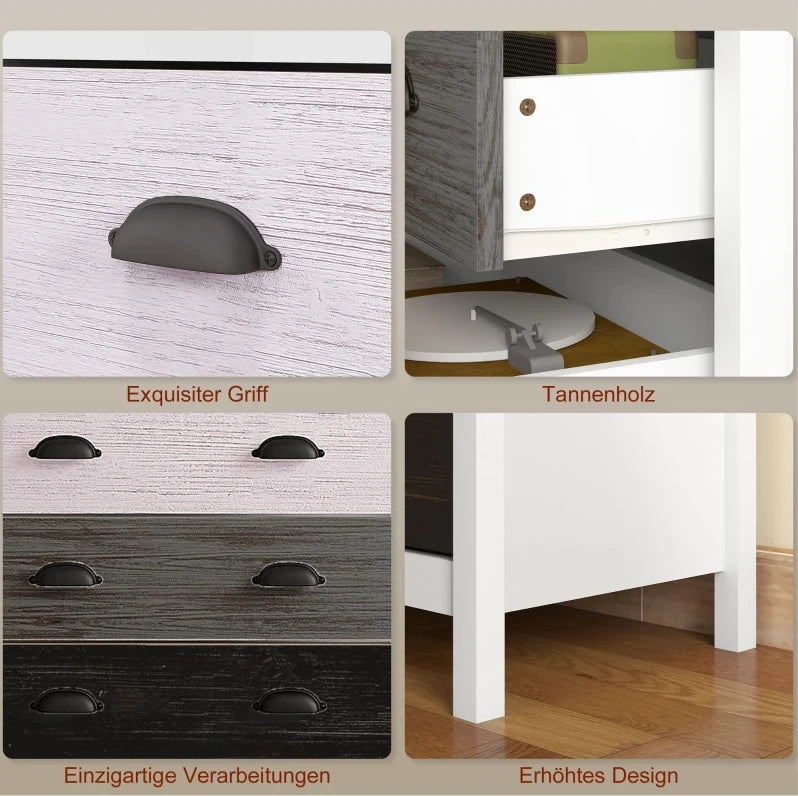 Cassettiera bianca con 5 cassetti e dispositivo anti-ribaltamento 70x38x85 cm per soggiorno e camera da letto