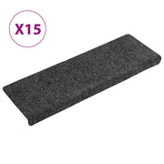 Tappetini per scale autoadesivi 15 pz | Gradini per Scale 65x21x4 cm Grigio Scuro bordo rettangolare