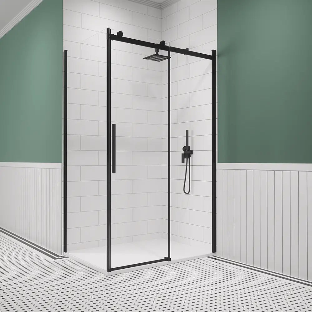 Box doccia 100x110 cm scorrevole vetro 8mm trasparente profili nero opaco h195cm | Creta