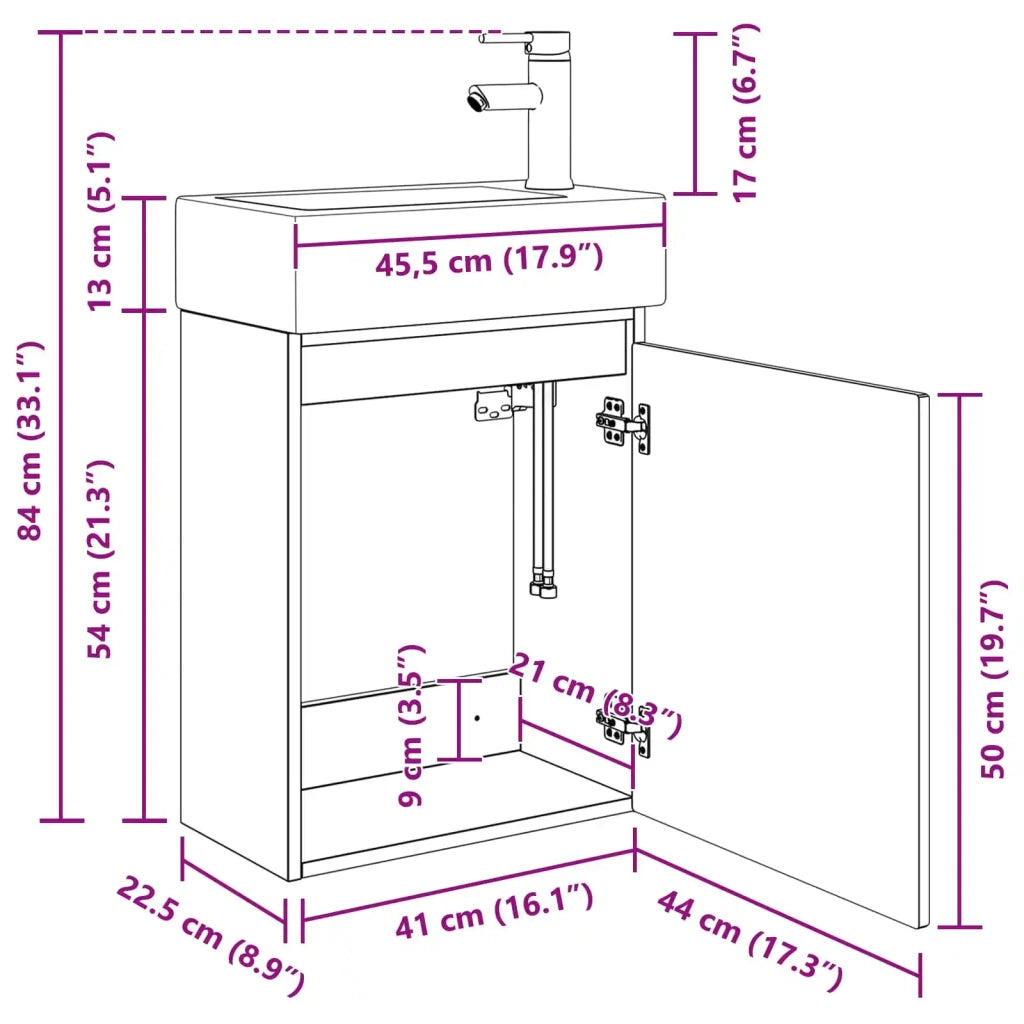 Mobile Bagno | Armadio da bagno con rubinetto Sonoma grigio 45,5 x 22,5 x 84 cm